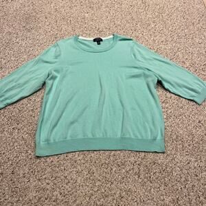 Lands End Pima Cotton 3/4 Sleeve Sweater Sz 1X Seafoam Green Preppy Casual
